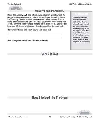 Working Backwards Daily Math Warm-Ups and Answer Key Grade 4-6