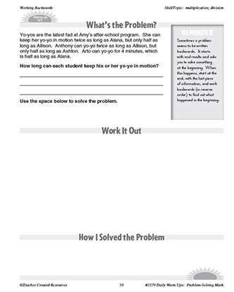 Working Backwards Daily Math Warm-Ups and Answer Key Grade 4-6