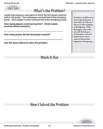 Working Backwards Daily Math Warm-Ups and Answer Key Grade 5-7