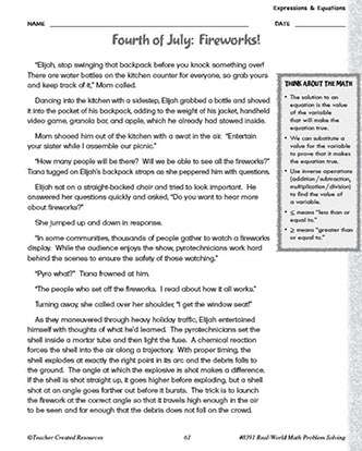 Expressions and Equations Math Worksheet and Answer Key Grade 5-8
