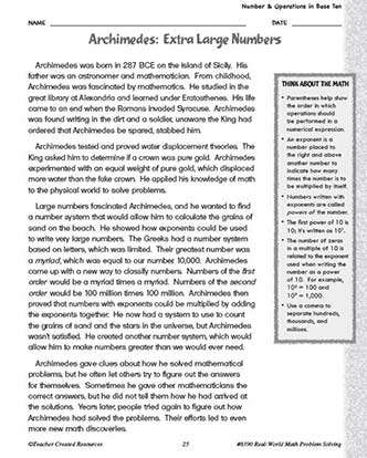 Number and Operations in Base Ten Math Worksheet and Answer Key Grade 4-6