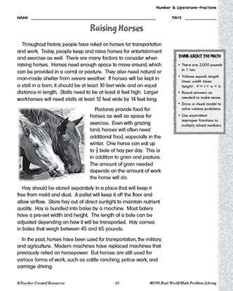 Number and Operations - Fractions Math Worksheet and Answer Key Grade 4-6