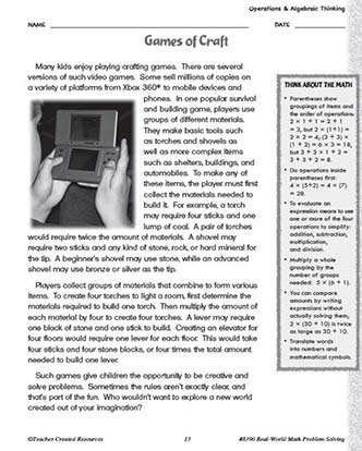 Operations and Algebraic Thinking Math Worksheet and Answer Key Grade 4-6