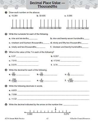 Decimals Practice Worksheet Packet and Answer Key Grade 5-7 Math