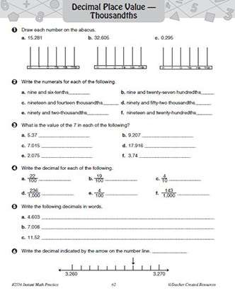 Decimals Practice Worksheet Packet and Answer Key Grade 5-7 Math