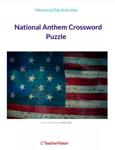 National Anthem Crossword Puzzle Activity with Answer Key