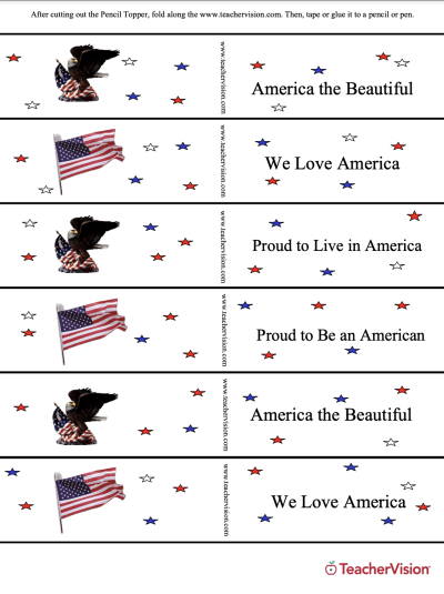 Patriotic stationary - printable American flag pencil topper