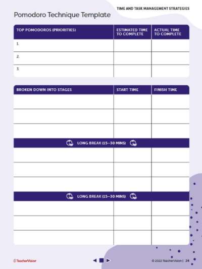 Pomodoro Technique Worksheet