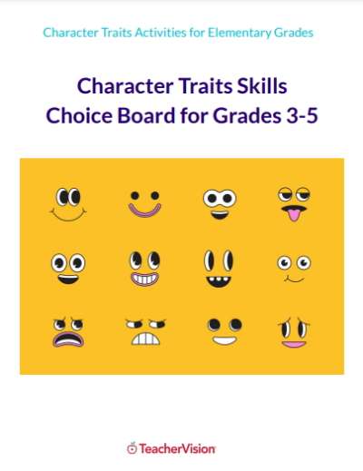 Character Trait Activities - Choice Board for Grades 3-5