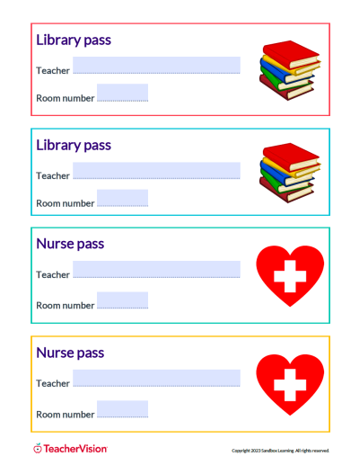 Library and Nurse Passes