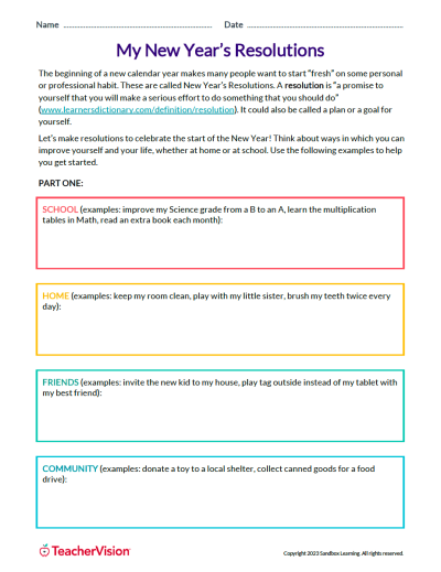My New Year's Resolutions for Grades 3-6