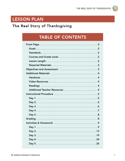 Native American Thanksgiving Activities for High School: Bioneers