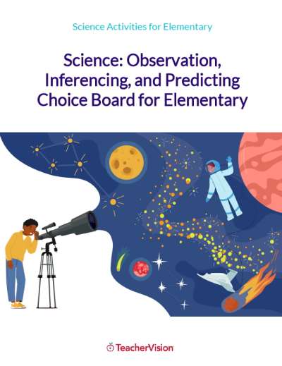 Science observation worksheets and science activities choice board