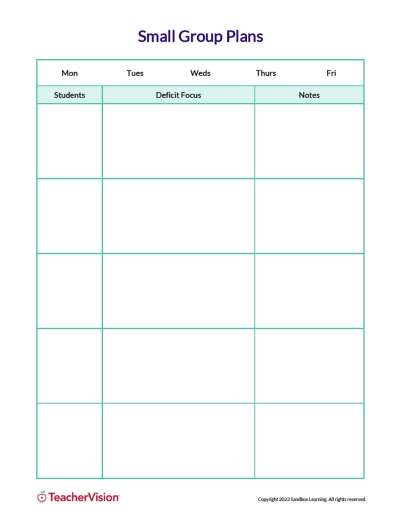 Small Group Monitoring Graphic Organizer