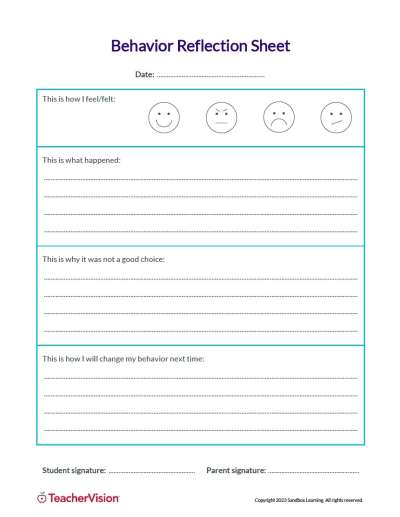 A graphic organizer for students to reflect on their classroom behavior 