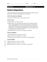 Animal Adaptations Project -- Worksheet 2