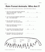 Rain Forest Animals: Who Am I?