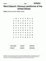 Word Search: Famous Landforms of the United States