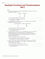 Quadratic Functions and Transformations, Set 2