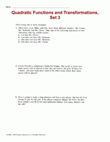 Quadratic Functions and Transformations, Set 3