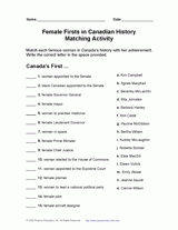 Female Firsts in Canadian History: Matching Activity