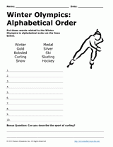 Winter Olympic Games Alphabetical Order Activity