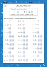 Adding & Simplifying Fractions III (Grade 4)