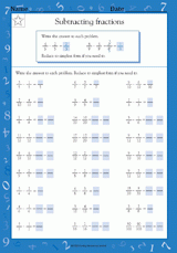Subtracting & Simplifying Fractions II (Grade 4)