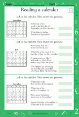 Reading a Calendar (Grade 1)