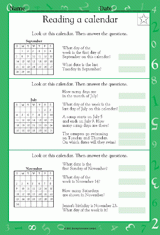 Reading a Calendar - Math Practice Worksheet (Grade 2) - TeacherVision