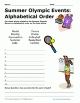 Summer Olympic Games Alphabetical Order Activity