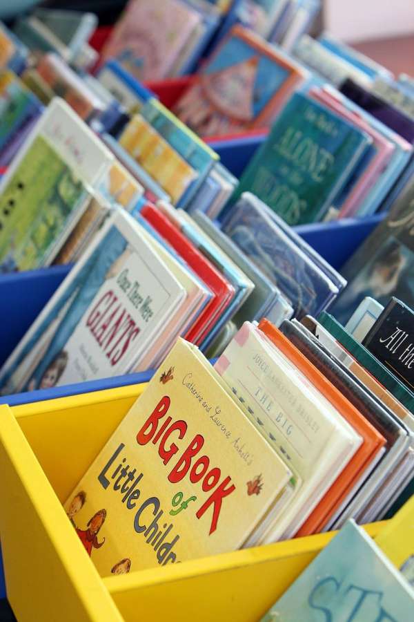 bins of children's books