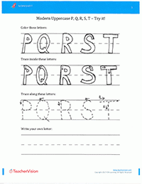 Fade-Out Uppercase Modern Cursive P-T Activity