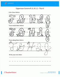 Fade-Out Uppercase Cursive F-J Activity