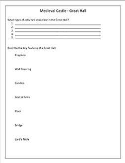 Great Hall Features Worksheet