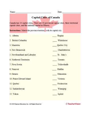 Capital Cities of Canada Matching Activity