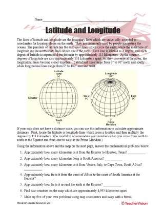 Latitude and Longitude Worksheet