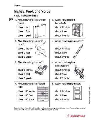 Inches, Feet and Yards Printable for Grade 2 Math