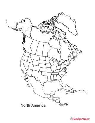 Blank Black and White Map of North America - U.S., Canada, Mexico