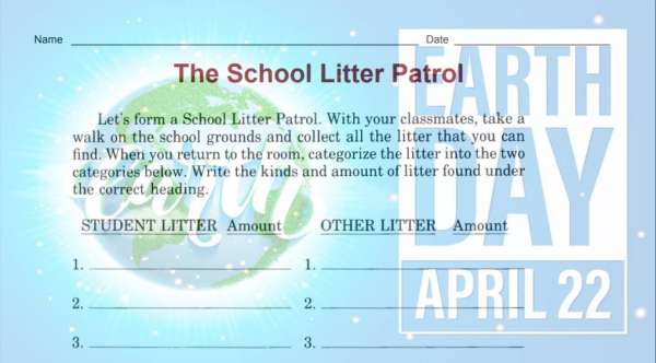 School Litter Patrol Activity Worksheet