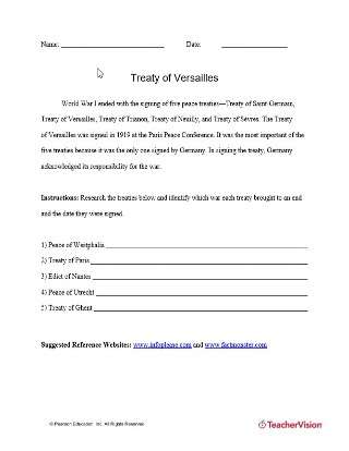 Treaty of Versailles Quiz and Activity