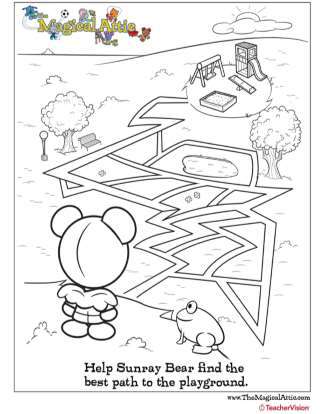 Magical Attic Sunray Bear Playground Maze Coloring Page