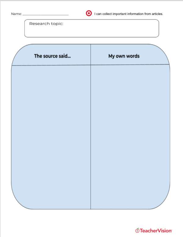 A graphic organizer for analyzing evidence for a research paper 