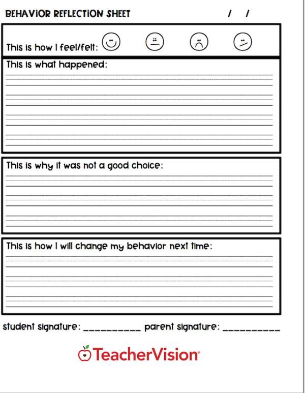 A graphic organizer for students to reflect on their classroom behavior 