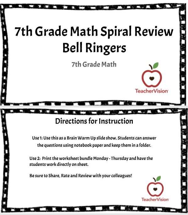 20 bellringer activities for 7th grade math, or differentiation