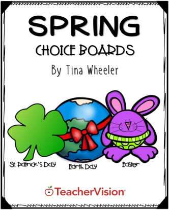 Easter, Earth Day, St. Patrick's Day activities choice board for 3-5