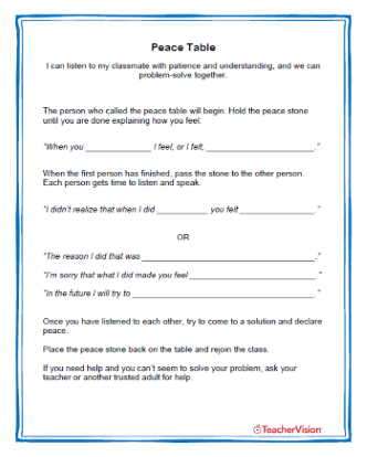 Peace Table Conflict Resolution Activity