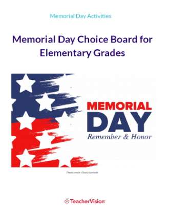 Memorial Day Choice Board for Elementary Grades