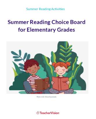 Summer Reading Choice Board for Elementary Grades