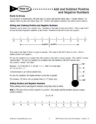 Add and Subtract Positive and Negative Numbers Worksheet Grade 5-8 Math